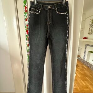 Y2K Diane Gilman Dark Wash Low-rise Jeans with Rhinestones